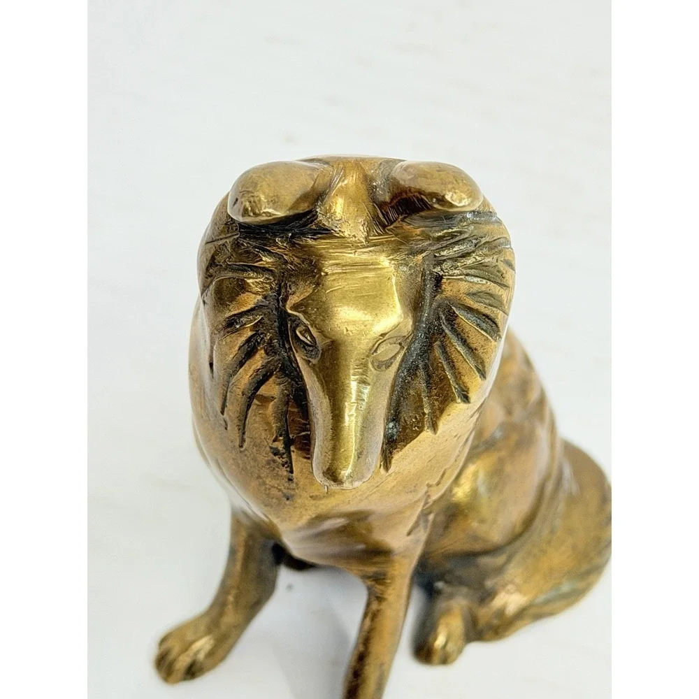 Vintage Solid Brass Rough Collie Dog Figurine Statue 4